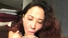 Beautiful Maki rides her man's cock and then swallows his hot juices