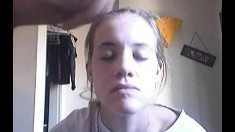 German teen on webcam with a pencil