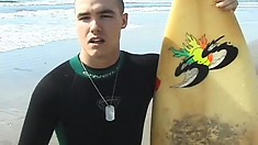 Chubby Surfer Boy Strokes His Meat After He's Done At The Beach