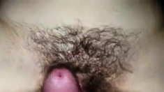 Pumping a load into my girl's hairy cunt